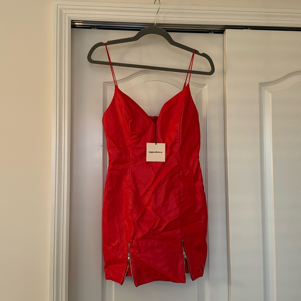 Superdown red leather zip dress “Jessie zip dress” size small NWT